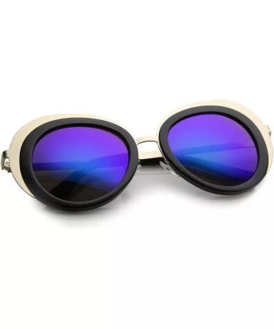 Women's Two-Tone Metal Backing Colored Mirror Lens Round Sunglasses 50mm - Gold-black / Green-blue Mirror - CO12KUKOBGP $5.77...