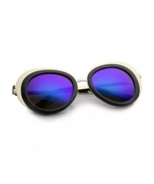 Women's Two-Tone Metal Backing Colored Mirror Lens Round Sunglasses 50mm - Gold-black / Green-blue Mirror - CO12KUKOBGP $5.77...