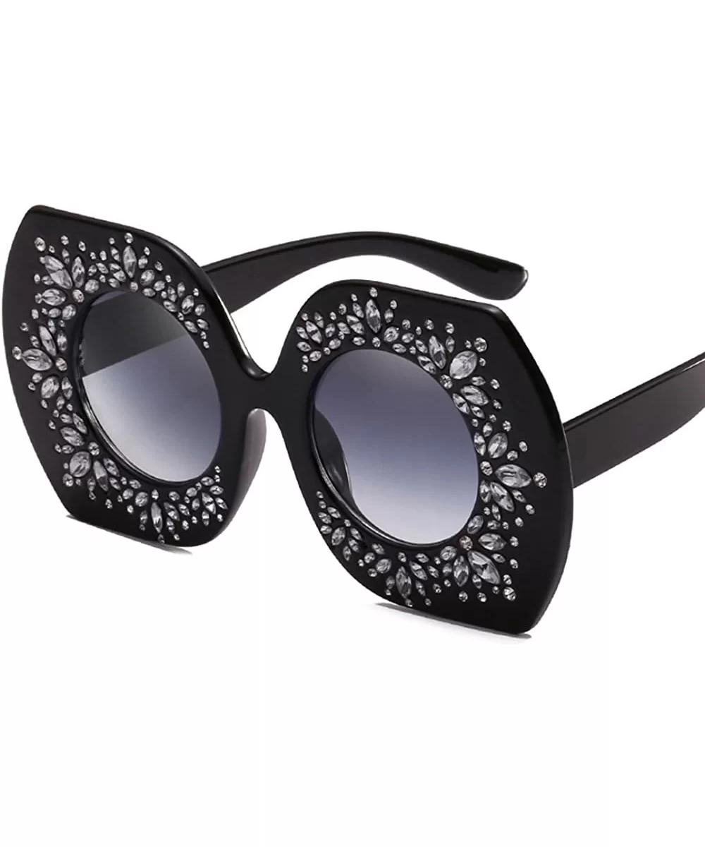 Oversized Rhinestone Sunglasses Women Luxury Brand Sun Glasses Vintage Party - Black - CF18DQL6XYZ $7.00 Oversized