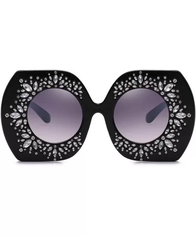 Oversized Rhinestone Sunglasses Women Luxury Brand Sun Glasses Vintage Party - Black - CF18DQL6XYZ $7.00 Oversized