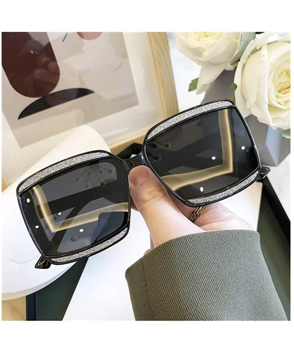 Shiny Frame Polarized Oversized Sunglasses for Women Thin Face Shades - Black - CM1906CS0KE $11.45 Oversized