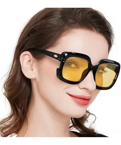 Night-Driving Glasses for Women - HD Polarized Yellow Lens Oversized Frame - CW18WHDLSHT $19.71 Oversized