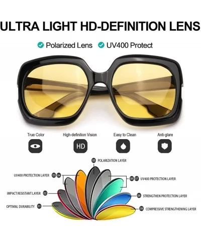 Night-Driving Glasses for Women - HD Polarized Yellow Lens Oversized Frame - CW18WHDLSHT $19.71 Oversized