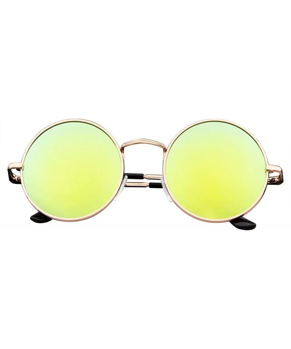 John Lennon Sunglasses Round Shades Gold Frame Mirror Lenses Retro - Green Ice - CM12O56FFJL $4.97 Round