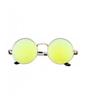 John Lennon Sunglasses Round Shades Gold Frame Mirror Lenses Retro - Green Ice - CM12O56FFJL $4.97 Round