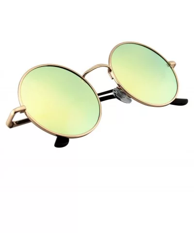 John Lennon Sunglasses Round Shades Gold Frame Mirror Lenses Retro - Green Ice - CM12O56FFJL $4.97 Round