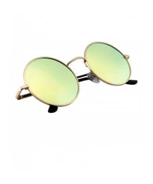 John Lennon Sunglasses Round Shades Gold Frame Mirror Lenses Retro - Green Ice - CM12O56FFJL $4.97 Round