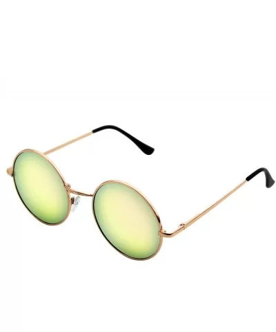 John Lennon Sunglasses Round Shades Gold Frame Mirror Lenses Retro - Green Ice - CM12O56FFJL $4.97 Round