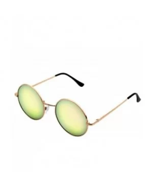 John Lennon Sunglasses Round Shades Gold Frame Mirror Lenses Retro - Green Ice - CM12O56FFJL $4.97 Round