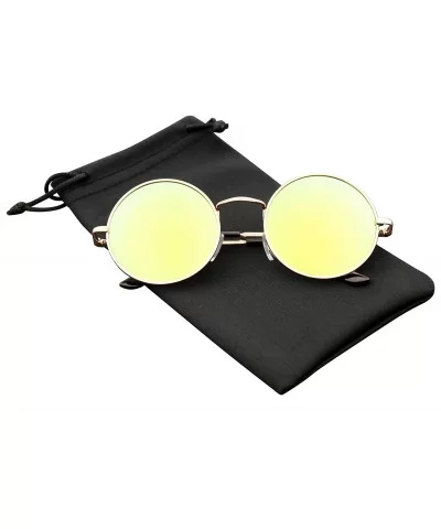 John Lennon Sunglasses Round Shades Gold Frame Mirror Lenses Retro - Green Ice - CM12O56FFJL $4.97 Round