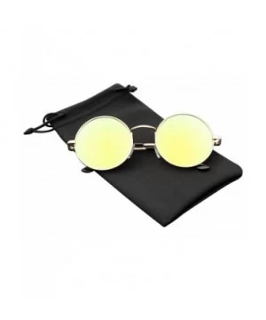 John Lennon Sunglasses Round Shades Gold Frame Mirror Lenses Retro - Green Ice - CM12O56FFJL $4.97 Round