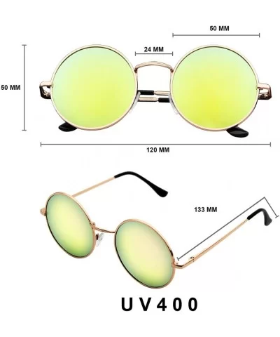 John Lennon Sunglasses Round Shades Gold Frame Mirror Lenses Retro - Green Ice - CM12O56FFJL $4.97 Round