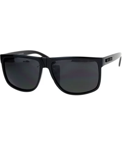 KUSH Sunglasses Classic Black Square Frame Unisex Fashion Shades UV 400 - Glossy Black - CH186KUIL3G $7.68 Square