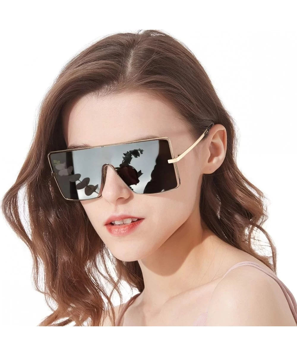 Fashion Oversized Sunglasses for Women Square Metal Frame Stylish Flat Designer Shades 100% UV Protection - CL196WY9GRC $12.5...