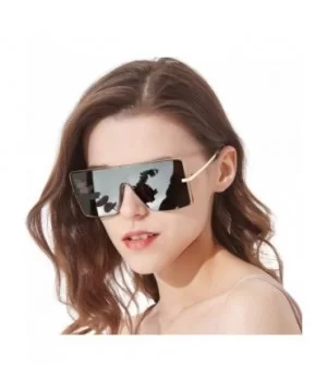 Fashion Oversized Sunglasses for Women Square Metal Frame Stylish Flat Designer Shades 100% UV Protection - CL196WY9GRC $12.5...