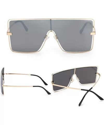 Fashion Oversized Sunglasses for Women Square Metal Frame Stylish Flat Designer Shades 100% UV Protection - CL196WY9GRC $12.5...