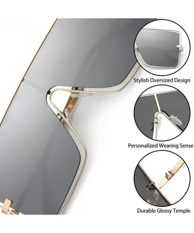 Fashion Oversized Sunglasses for Women Square Metal Frame Stylish Flat Designer Shades 100% UV Protection - CL196WY9GRC $12.5...