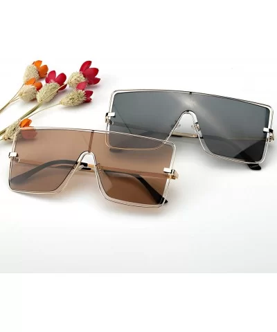 Fashion Oversized Sunglasses for Women Square Metal Frame Stylish Flat Designer Shades 100% UV Protection - CL196WY9GRC $12.5...