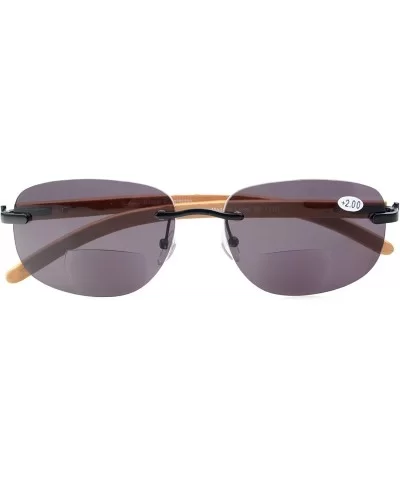 Mens Womens Rimless Bifocal Sunshine readers In Wood Temple And Spring Hinges - Black - CM18ECRIO5S $15.54 Rimless