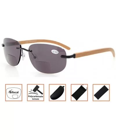 Mens Womens Rimless Bifocal Sunshine readers In Wood Temple And Spring Hinges - Black - CM18ECRIO5S $15.54 Rimless