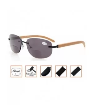 Mens Womens Rimless Bifocal Sunshine readers In Wood Temple And Spring Hinges - Black - CM18ECRIO5S $15.54 Rimless