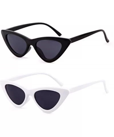 Retro Fashion Women Triangle Cat Eye Sunglasses Small Frame Sunglasses - Black and White - C918GYTYU74 $19.76 Cat Eye