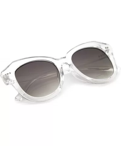 Women's Oversize Horn Rimmed Round Lens Cat Eye Sunglasses 52mm - Clear / Lavender - CX12OBRERI3 $6.35 Cat Eye