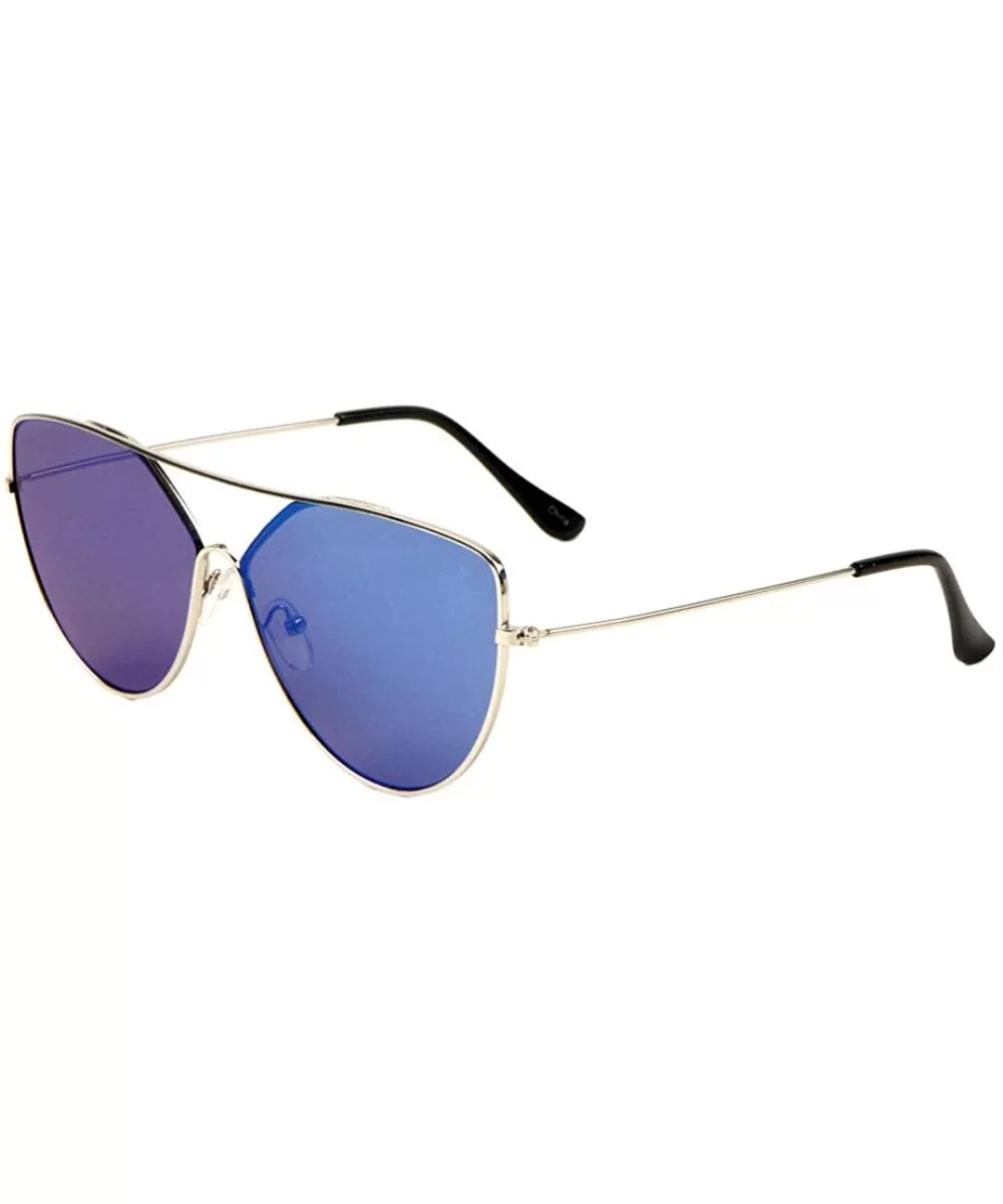 Flat Top Thin Frame Round Cat Eye Color Mirror Sunglasses - Blue - C7197MMMS88 $9.10 Round