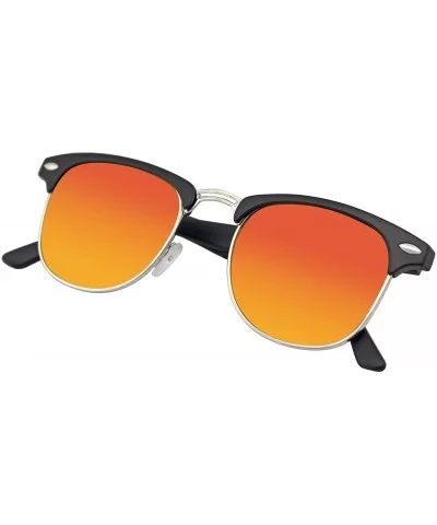 Retro Fashion Half Frame Flash Mirror Lens Semi Rimless Horned Rim Sunglasses - Red Mirror - CX12I5I87OV $6.26 Wayfarer