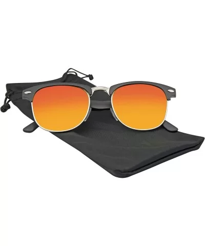 Retro Fashion Half Frame Flash Mirror Lens Semi Rimless Horned Rim Sunglasses - Red Mirror - CX12I5I87OV $6.26 Wayfarer