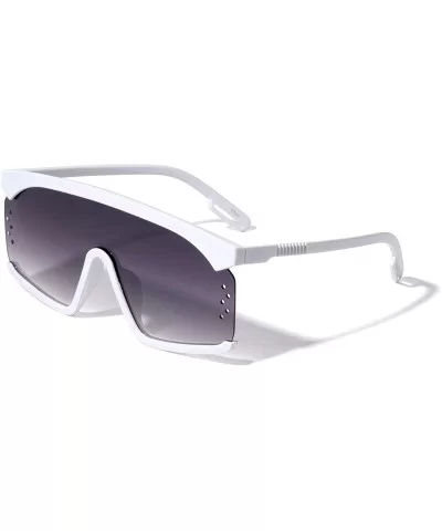 Flat Top Semi-Rimless Shield Fashion Sunglasses - White - CN196MS3UI3 $9.64 Rimless