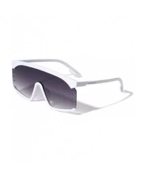 Flat Top Semi-Rimless Shield Fashion Sunglasses - White - CN196MS3UI3 $9.64 Rimless