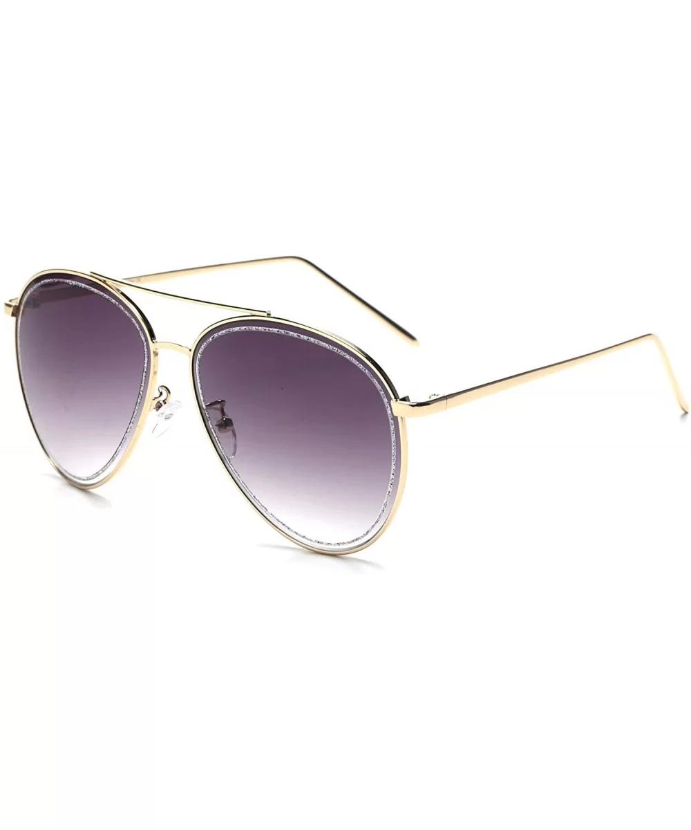 Women Classic Glitter Circle Round Tinted Lens UV Protection Fashion Aviator Sunglasses - Gradient Purple - C618WR9SUM7 $12.6...