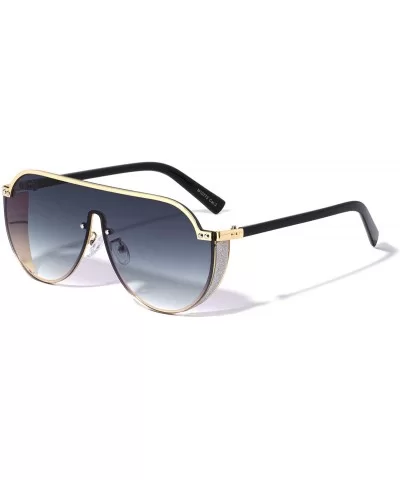 Flat Top Glitter Shield Lens Aviator Sunglasses - Smoke - CI196MU0A8D $11.37 Shield