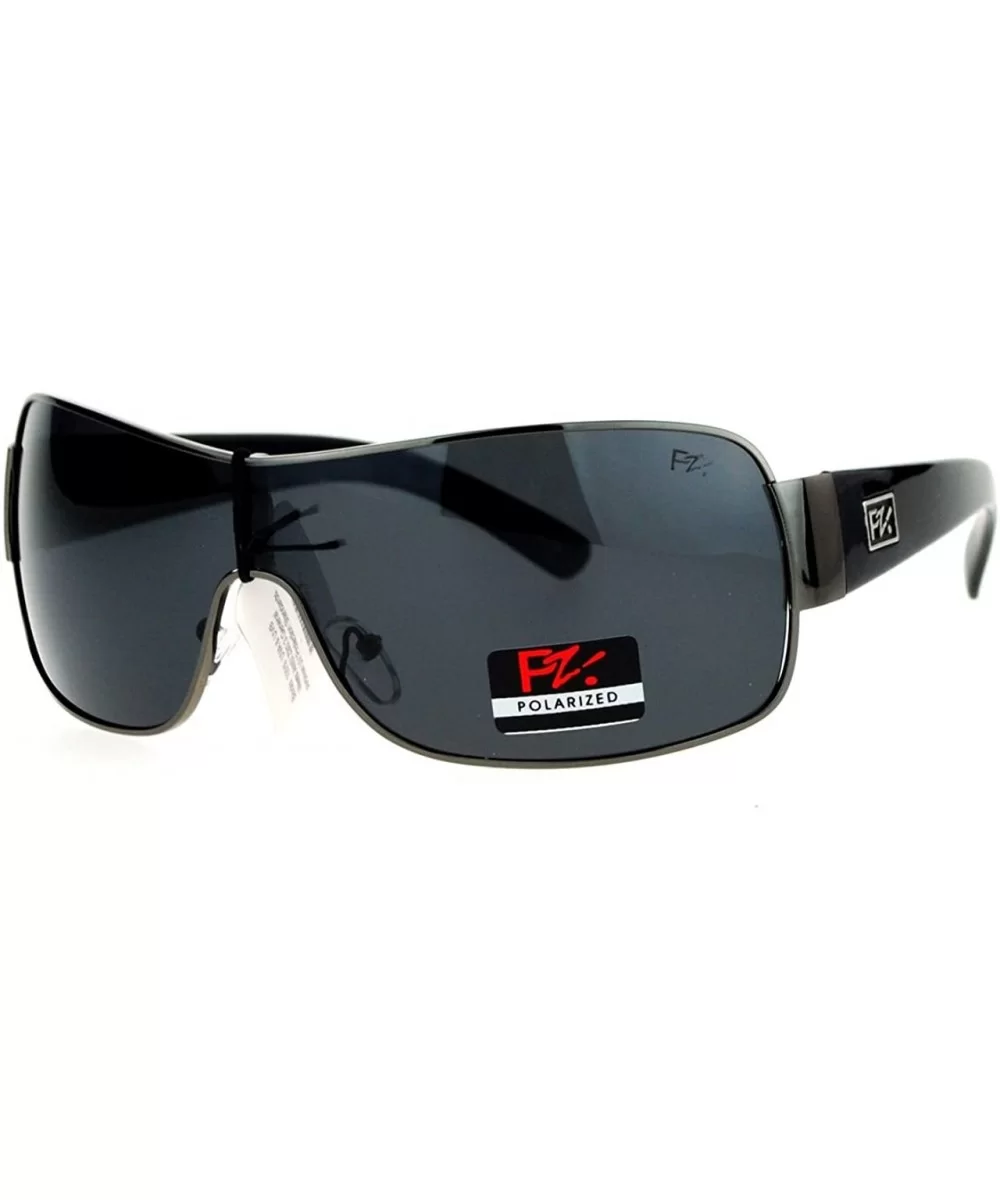 Mens Polarized Lens Sunglasses Shield Rectangular Fashion Shades UV 400 - Gunmetal - CT12H5016D9 $8.82 Oversized