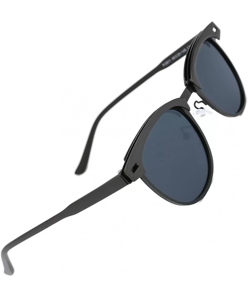 Classic Browline Polarized Semi Rimless Sunglasses for Women Men - Black(with Portable Bag) - C818C5AZSSS $10.52 Oversized