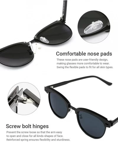 Classic Browline Polarized Semi Rimless Sunglasses for Women Men - Black(with Portable Bag) - C818C5AZSSS $10.52 Oversized