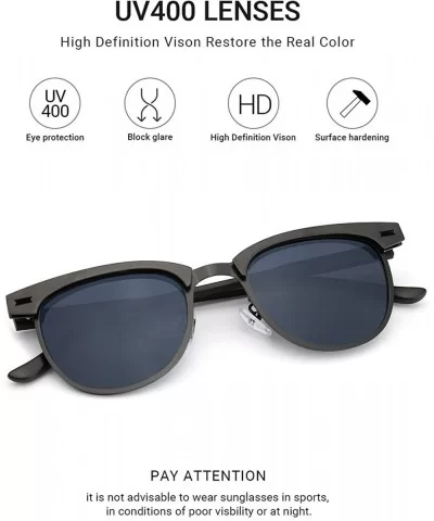 Classic Browline Polarized Semi Rimless Sunglasses for Women Men - Black(with Portable Bag) - C818C5AZSSS $10.52 Oversized