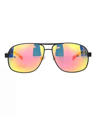 Polarized Mens Narrow Rectangle Metal Rim Officer Style Pilots Sunglasses - Black Orange Mirror - C018MDZLK5G $10.12 Rectangular