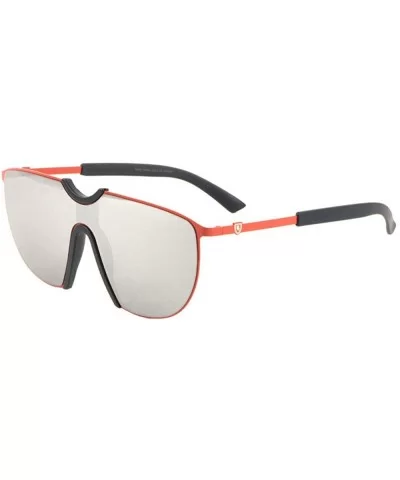 Khan One Piece Mirror Lens Sport Shield Aviator Sunglasses - Black & Red Frame - CS18W0KTH40 $9.33 Shield