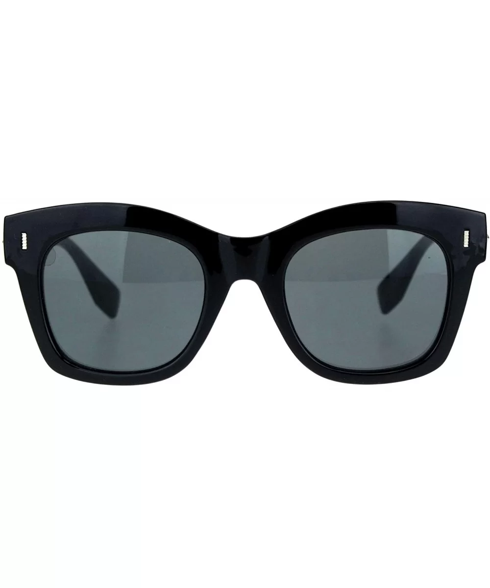 Womens Gothic Skull Emblem Thick Plastic Horn Rim Sunglasses - All Black - CX18L4YHLHQ $6.39 Rectangular