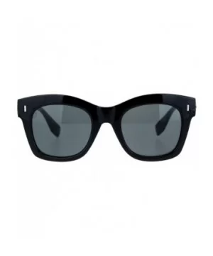 Womens Gothic Skull Emblem Thick Plastic Horn Rim Sunglasses - All Black - CX18L4YHLHQ $6.39 Rectangular