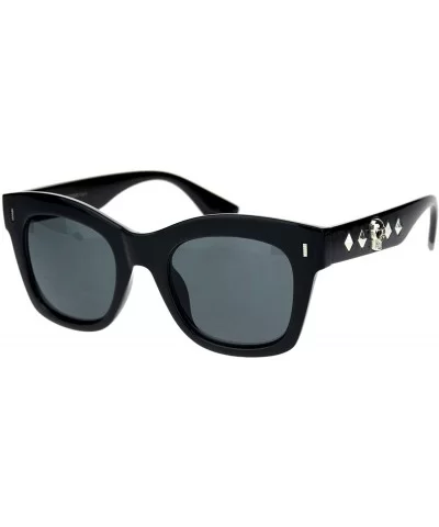 Womens Gothic Skull Emblem Thick Plastic Horn Rim Sunglasses - All Black - CX18L4YHLHQ $6.39 Rectangular