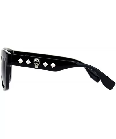 Womens Gothic Skull Emblem Thick Plastic Horn Rim Sunglasses - All Black - CX18L4YHLHQ $6.39 Rectangular