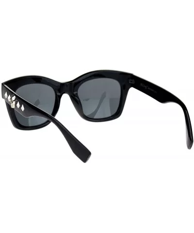 Womens Gothic Skull Emblem Thick Plastic Horn Rim Sunglasses - All Black - CX18L4YHLHQ $6.39 Rectangular