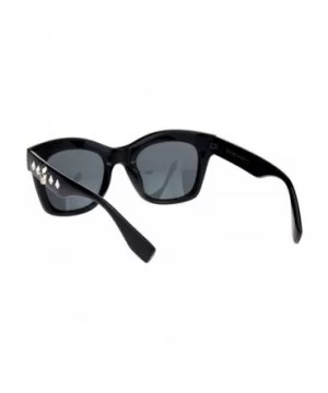 Womens Gothic Skull Emblem Thick Plastic Horn Rim Sunglasses - All Black - CX18L4YHLHQ $6.39 Rectangular