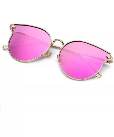 Fashion Cateye Mirrored Sunglasses for Women - Metal Frame Flat Lens Womens Sunglasses Polarized - C118WRKAADY $12.86 Cat Eye