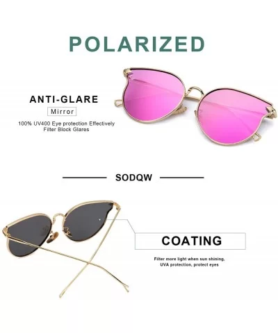 Fashion Cateye Mirrored Sunglasses for Women - Metal Frame Flat Lens Womens Sunglasses Polarized - C118WRKAADY $12.86 Cat Eye