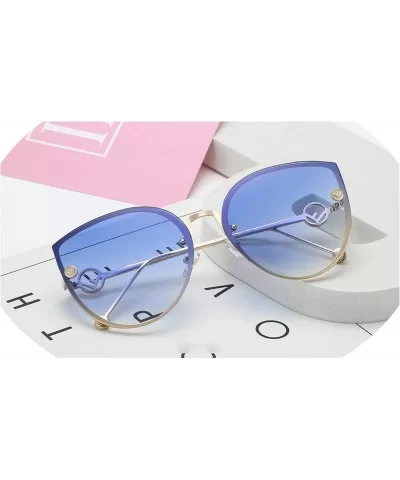 2019 Lady Cat Eye Sunglasses Women Vintage Rimless Gradient Sun Glasses - Gold Blue - CQ18W5EMI2Z $13.33 Cat Eye