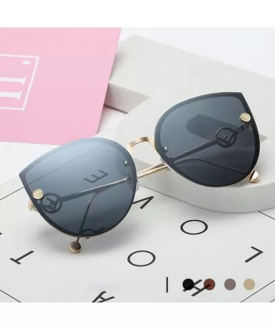 2019 Lady Cat Eye Sunglasses Women Vintage Rimless Gradient Sun Glasses - Gold Blue - CQ18W5EMI2Z $13.33 Cat Eye